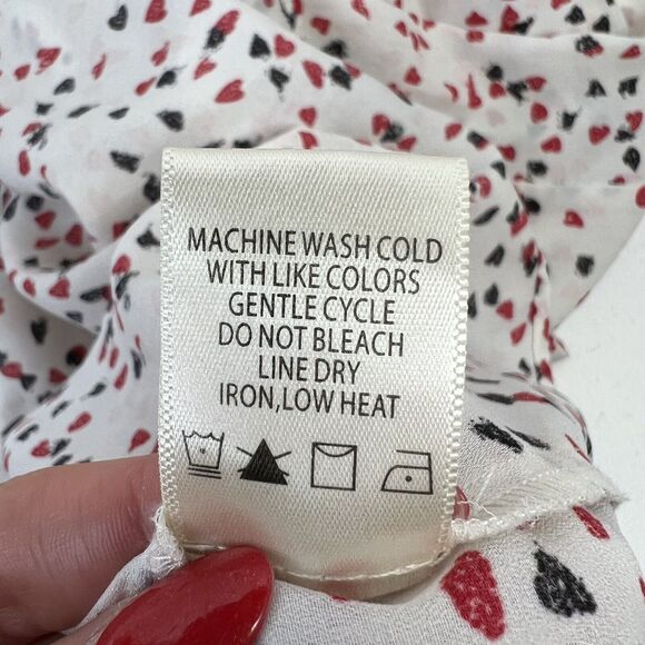 Max Studio Size L Blouse Heart Polka Dot Keyhole Tie Front Smocked Long Sleeve - Picture 9 of 11